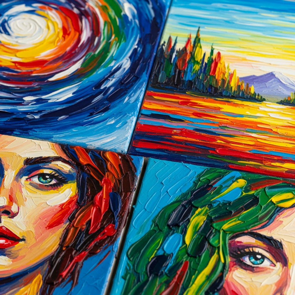 Gruppo di studenti professionisti concentrati che lavorano su dipinti in un'aula moderna dell'atelier Bellivo